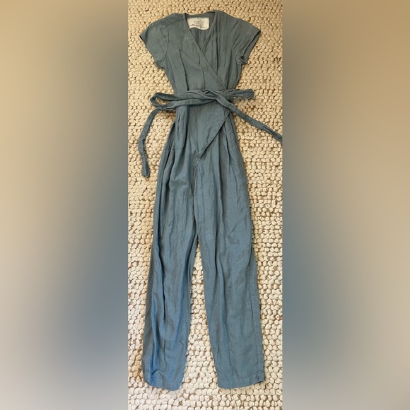 notPERFECTLINEN Pants - Not Perfect Linen Blue Wrap Jumpsuit